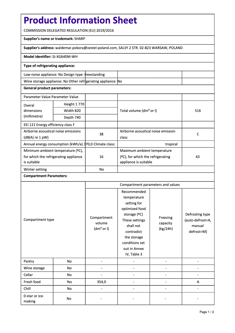 Image de la première page du manuel de l'appareil SJ-XG640M-WH