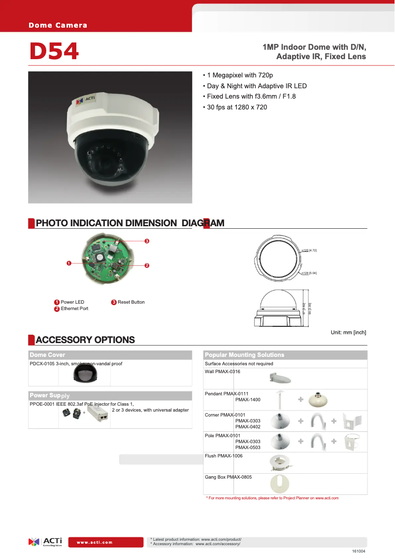 Page 1 de la notice Fiche technique ACTi D54