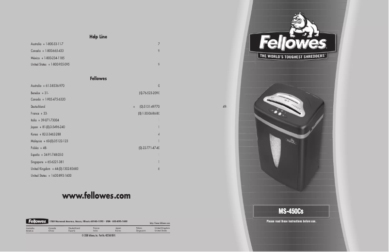 Page n°1 - Manuel utilisateur Fellowes Powershred 450Ms