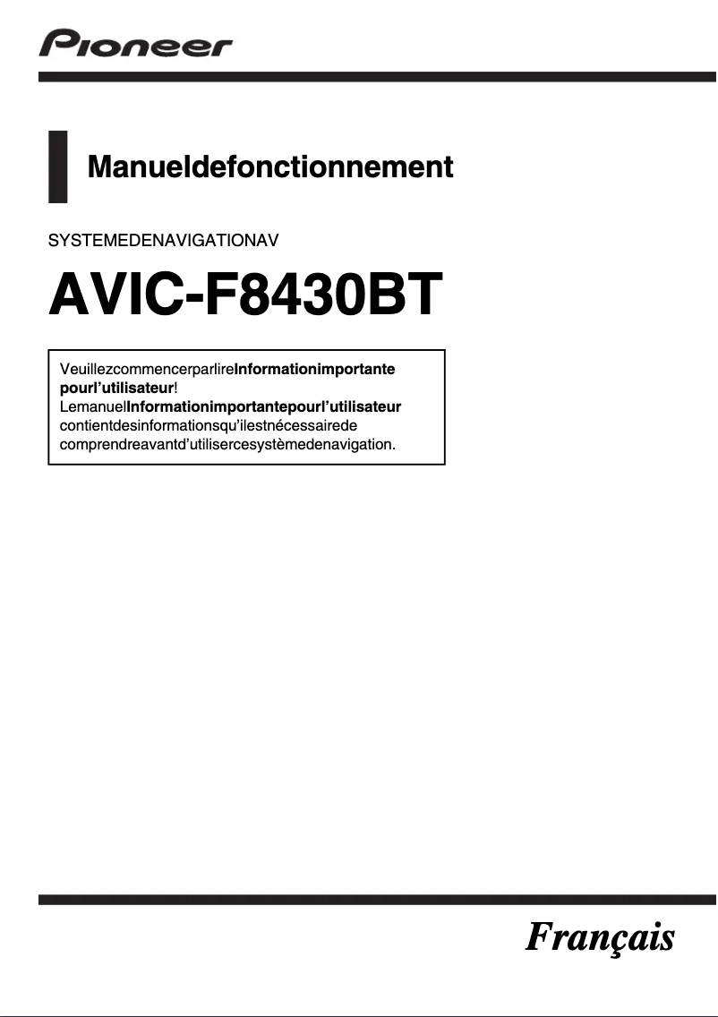 Page n°1 - Manuel utilisateur Pioneer AVIC-F8430BT