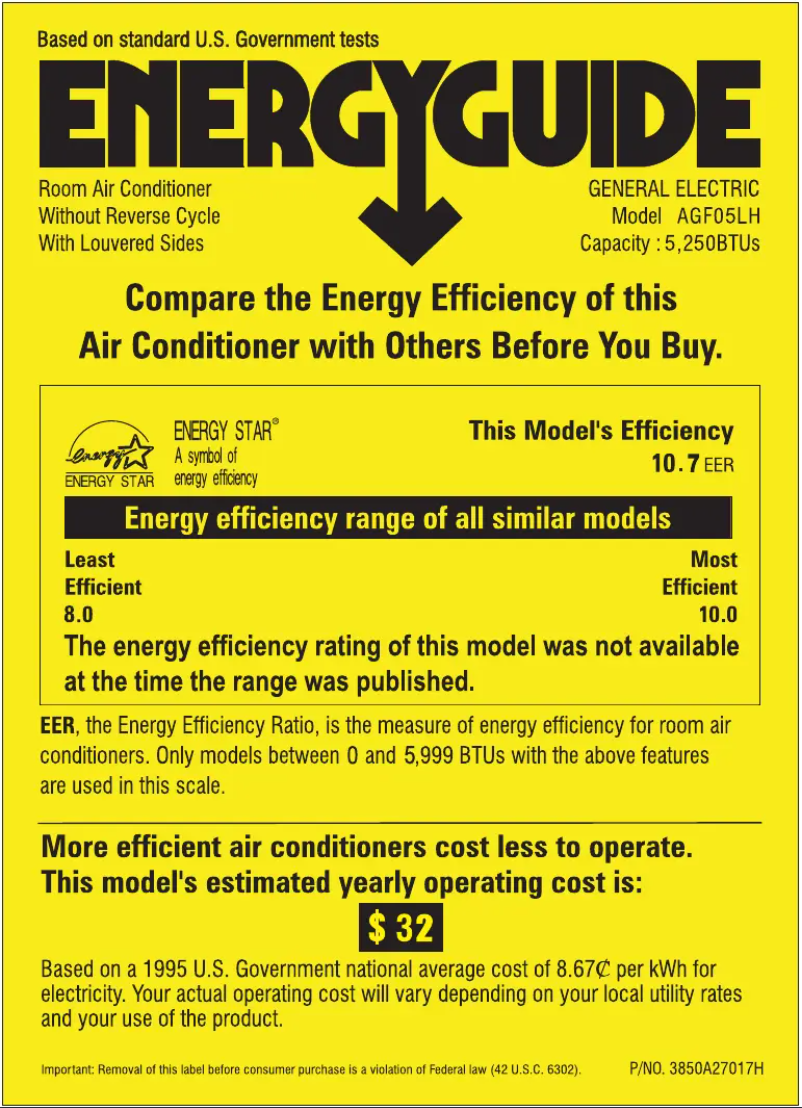 Page n°1 - Label énergétique GE AGF05LH