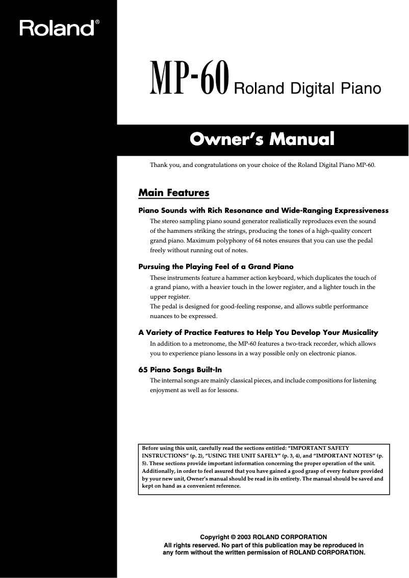 Image de la première page du manuel de l'appareil MP-60