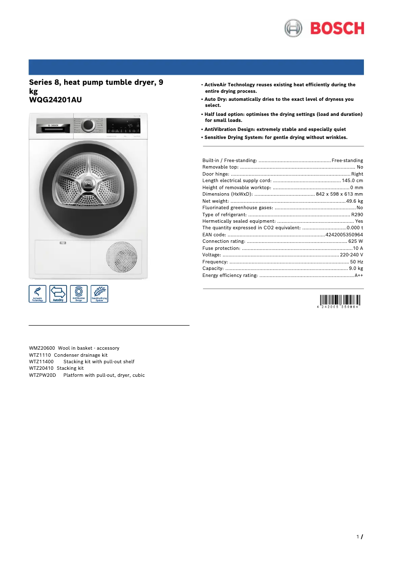 Image de la première page du manuel de l'appareil WQG24201AU
