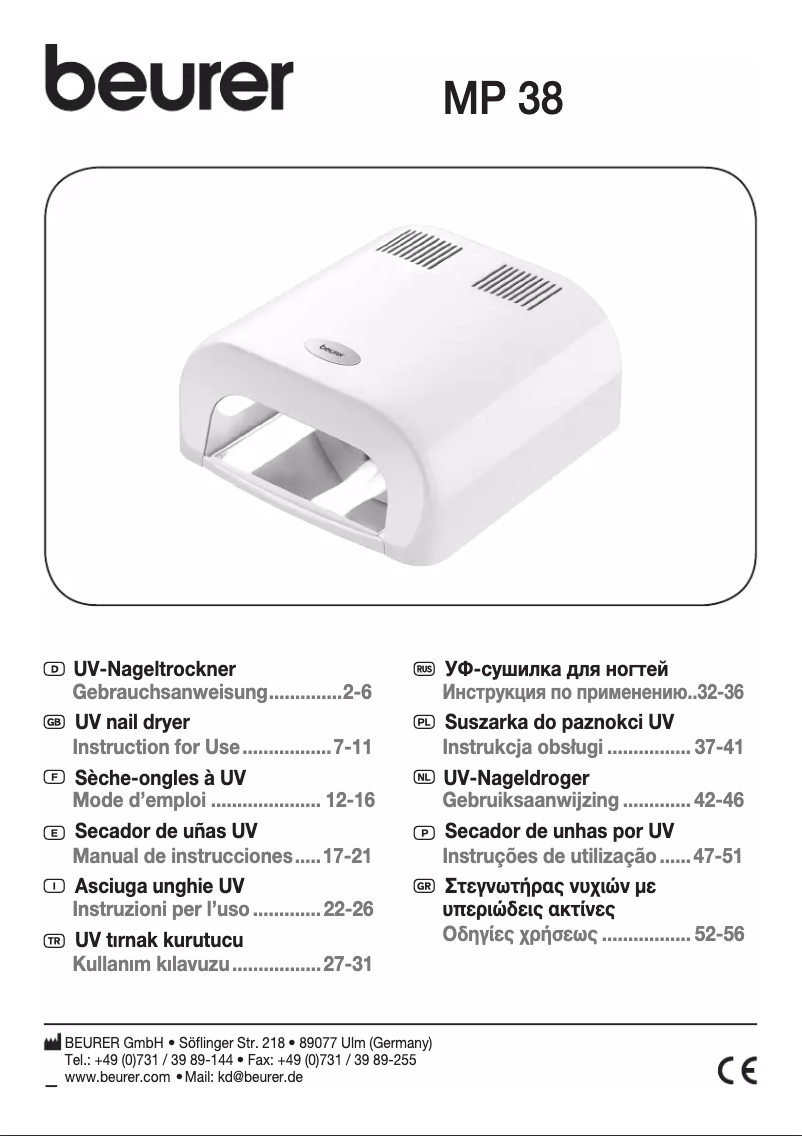 Página 1 del manual Manual de usuario Beurer MP 38