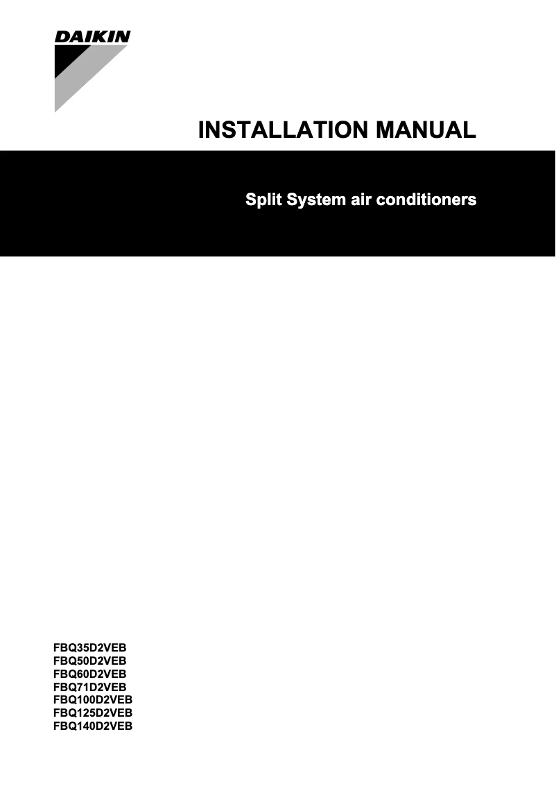 Page 1 de la notice Guide d'installation Daikin FBQ50D2VEB