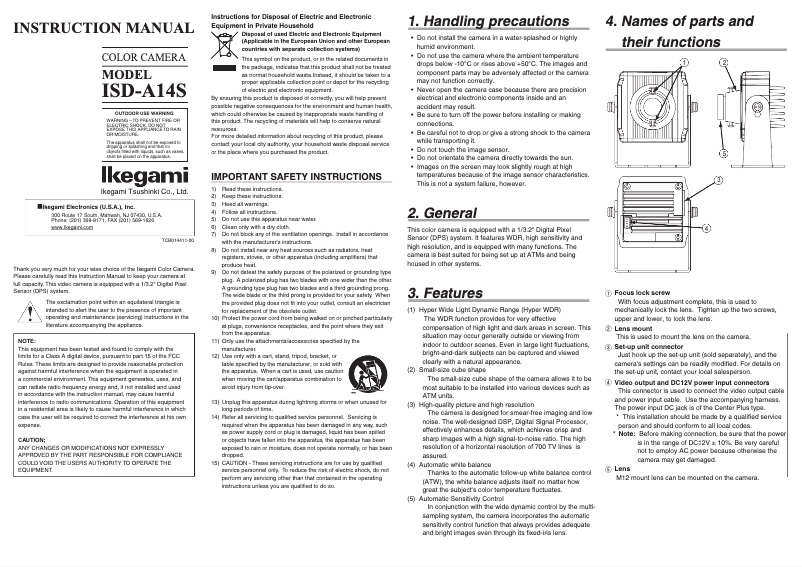 Page n°1 - Manuel utilisateur Ikegami ISD-A14S