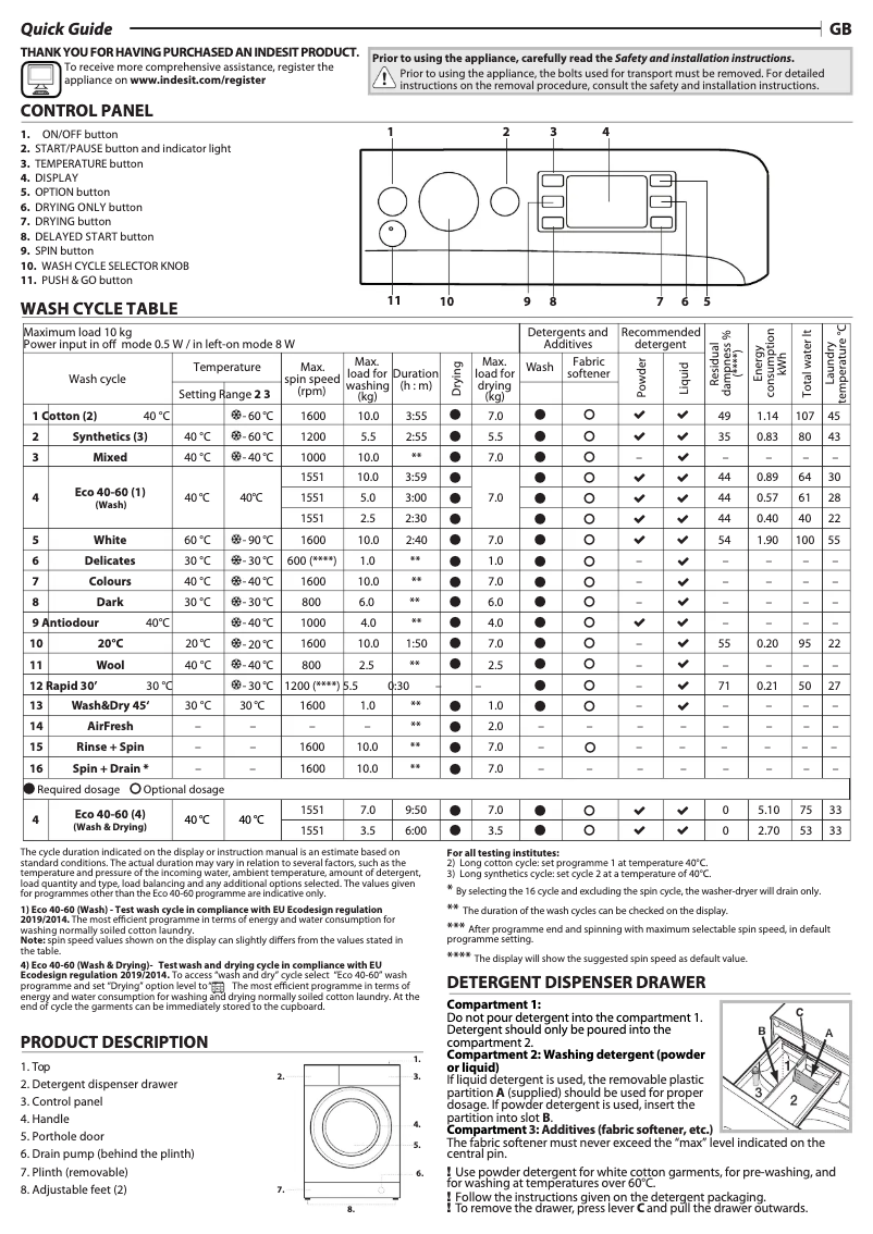 Page n°1 - Guide d'installation Indesit BDE 107625X W UK N