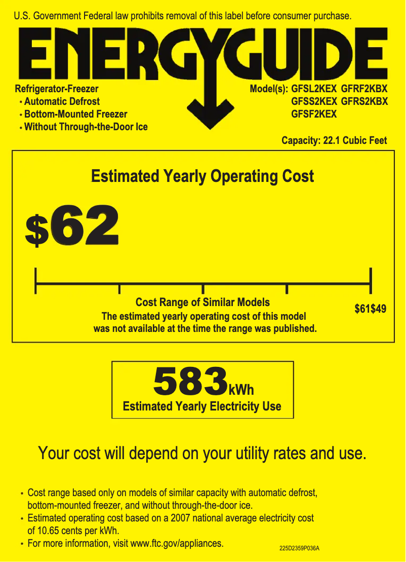 Page 1 de la notice Label énergétique GE GFSS2KEXSS
