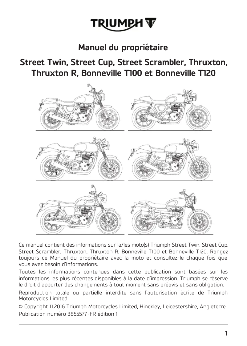 Page 1 de la notice Manuel utilisateur Triumph Street Cup (2018)