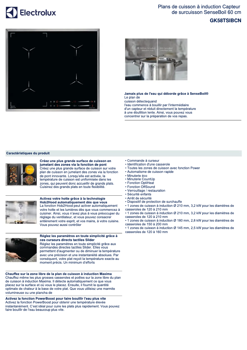 Page 1 de la notice Fiche technique Electrolux GK58TSIBCN