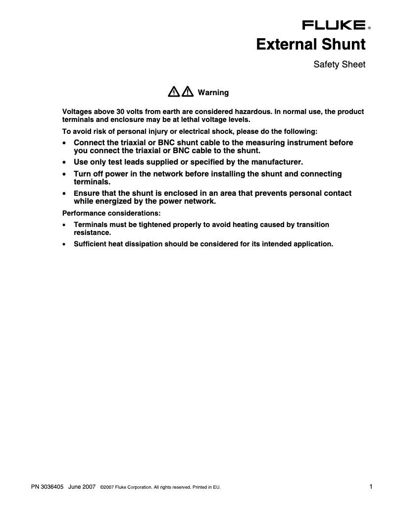 Page n°1 - Instructions de sécurité Fluke Norma 4000