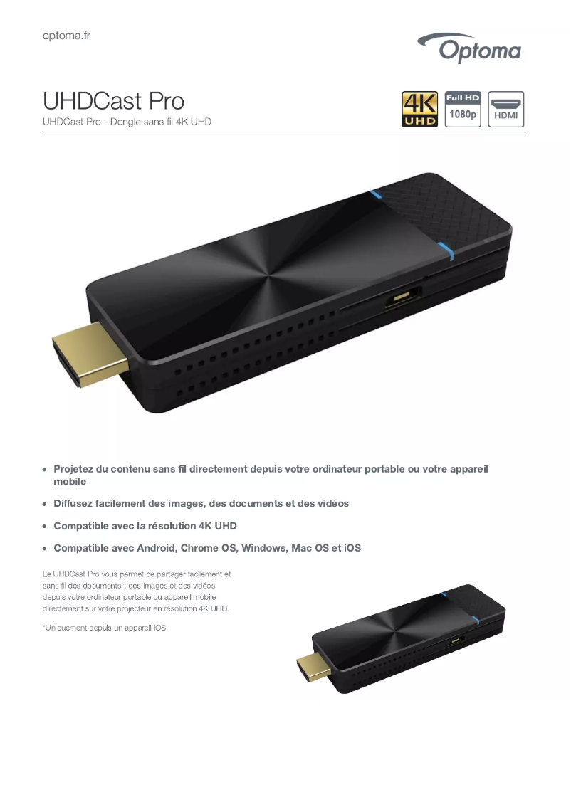 Page 1 de la notice Fiche technique Optoma UHDCast Pro