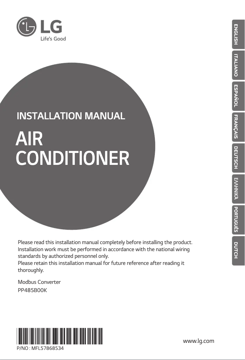 Página 1 del manual Guía de instalación LG PP485B00K