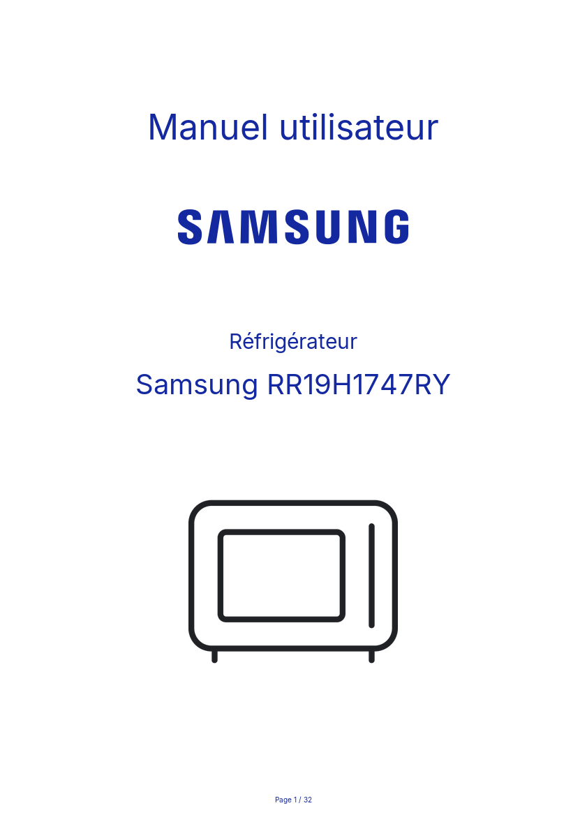 Page n°1 - Manuel utilisateur Samsung RR19H1747RY