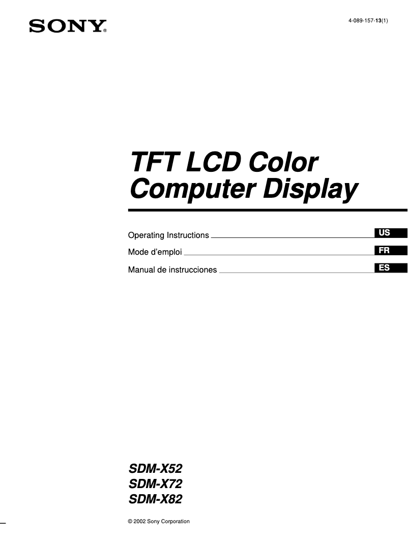 Page 1 de la notice Manuel utilisateur Sony SDM-X72
