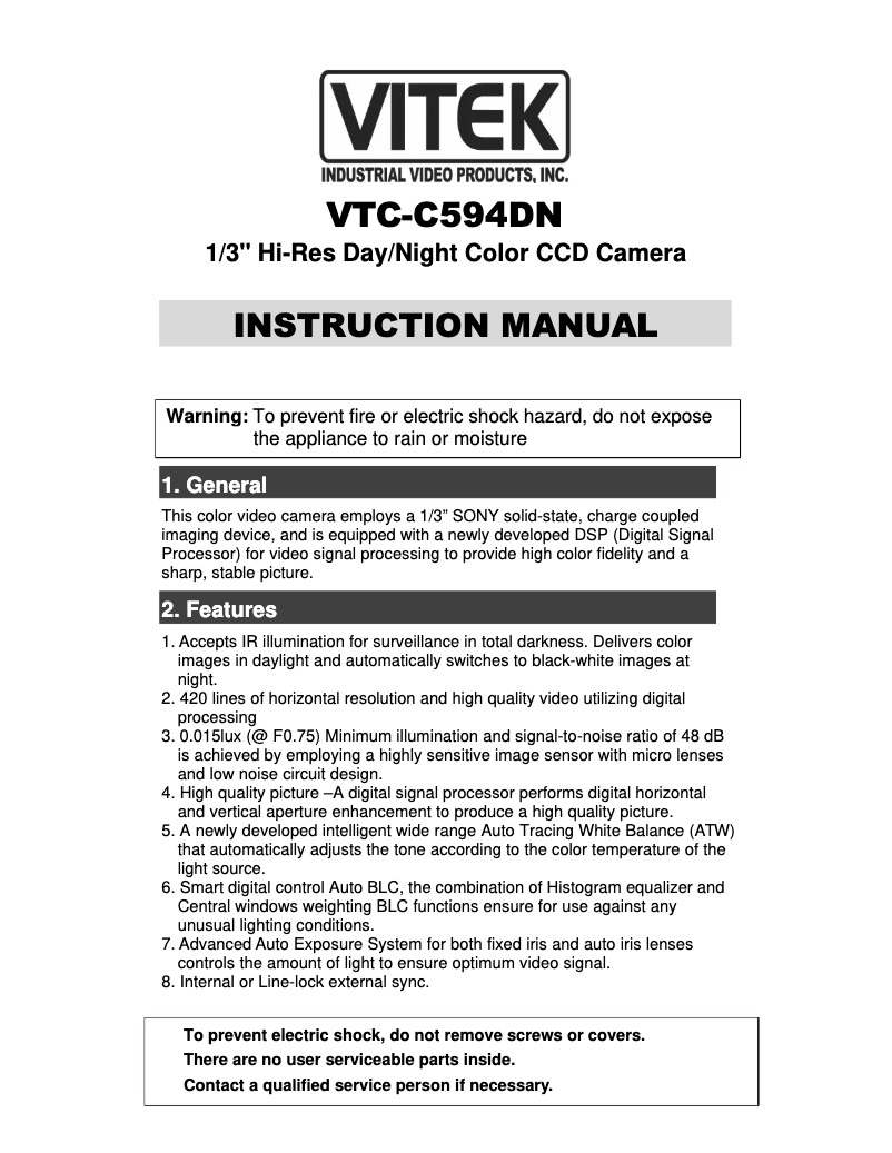 Page 1 de la notice Manuel utilisateur Vitek VTC-C594DN