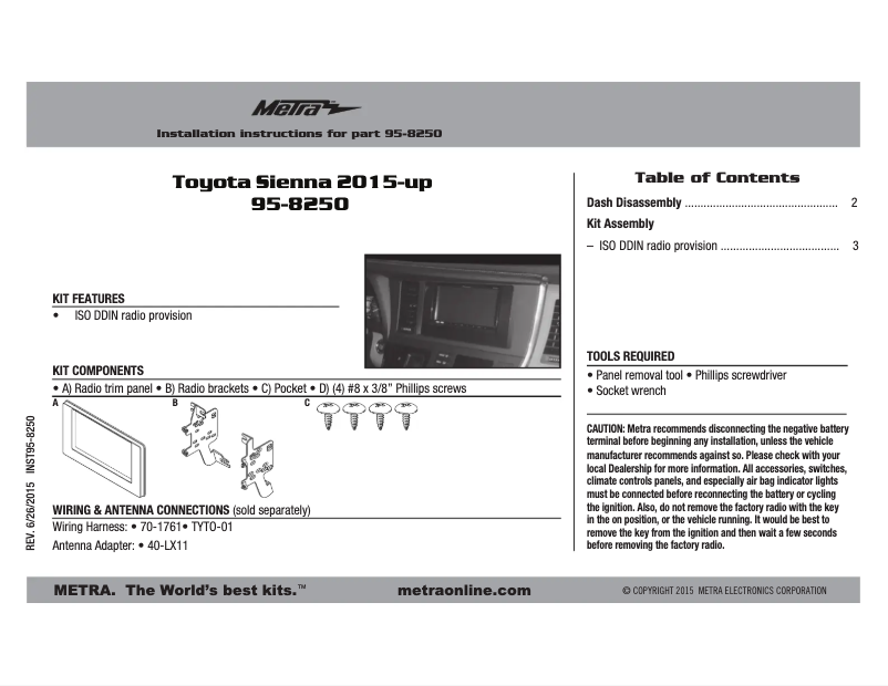 Page n°1 - Manuel utilisateur Metra 95-8250