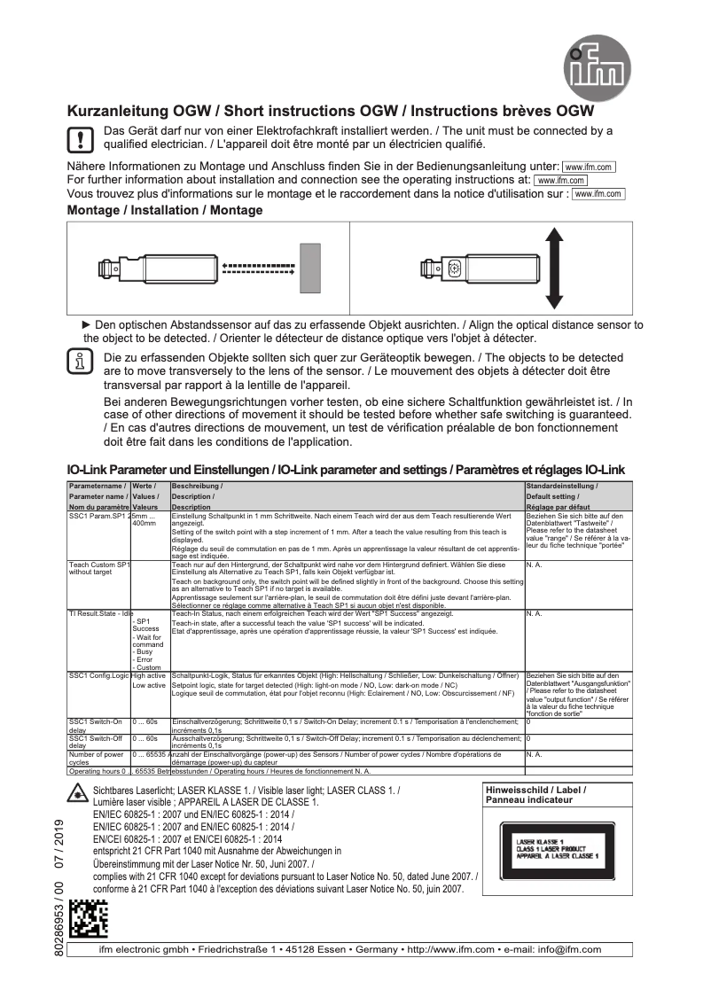 Image de la première page du manuel de l'appareil OGW202