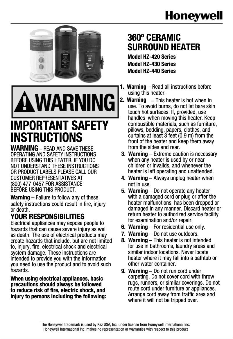Page n°1 - Manuel utilisateur Honeywell Surround HZ-445R
