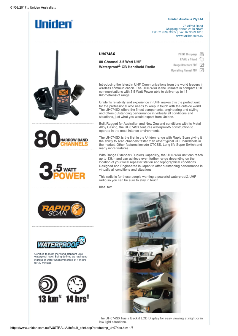 Page n°1 - Manuel utilisateur Uniden UH074SX