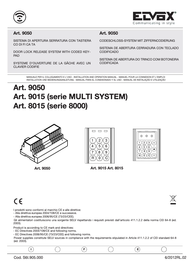 Page 1 de la notice Manuel utilisateur Vimar ELVOX 9050