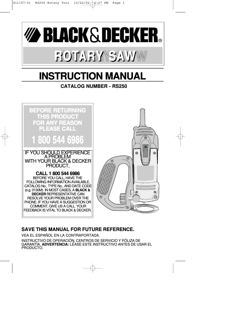 Page 1 de la notice Manuel utilisateur Black & Decker RS250