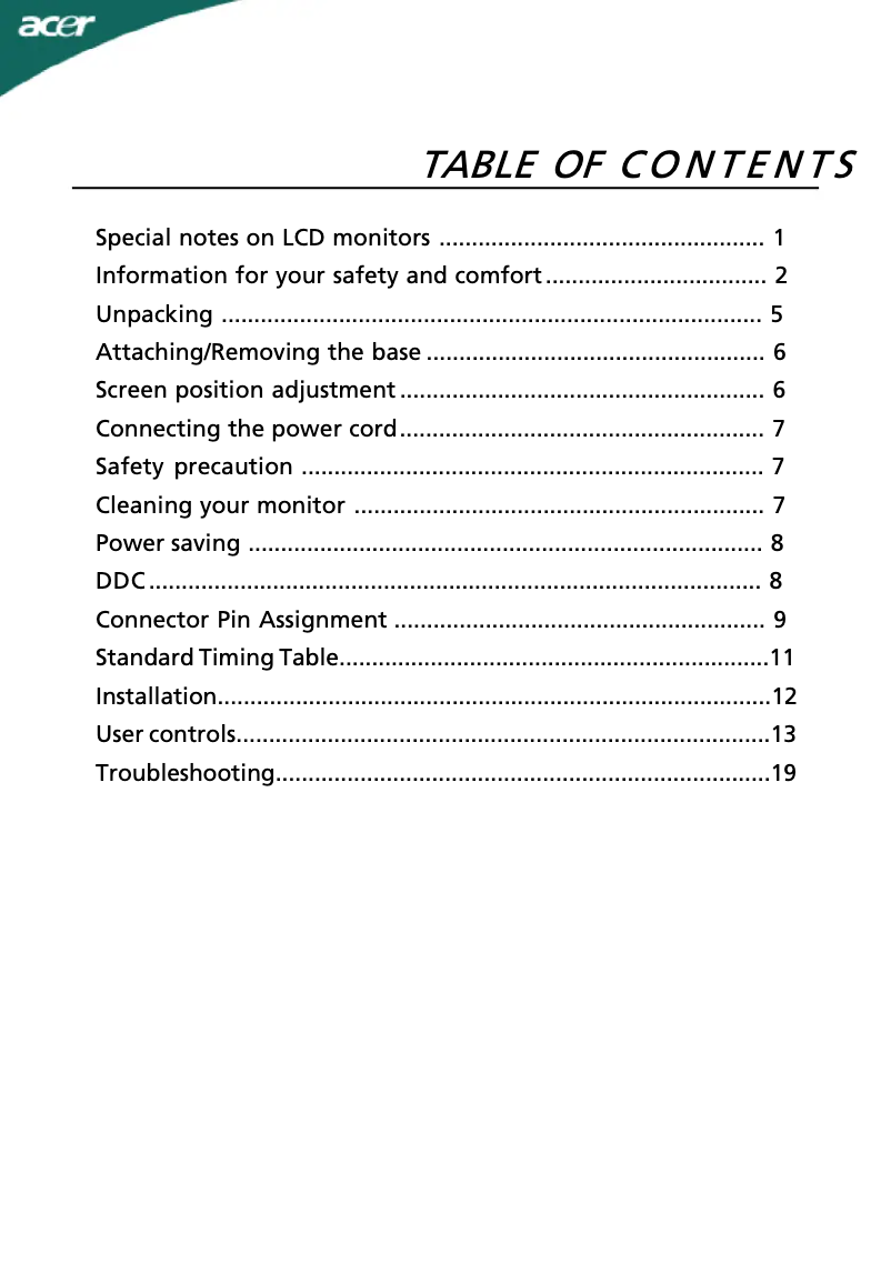 Página 1 del manual Manual de usuario Acer G195W