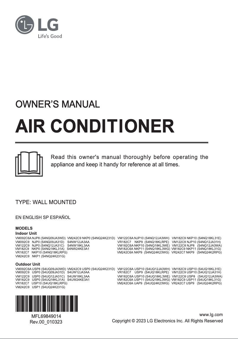 Page 1 de la notice Manuel utilisateur LG VR242C7