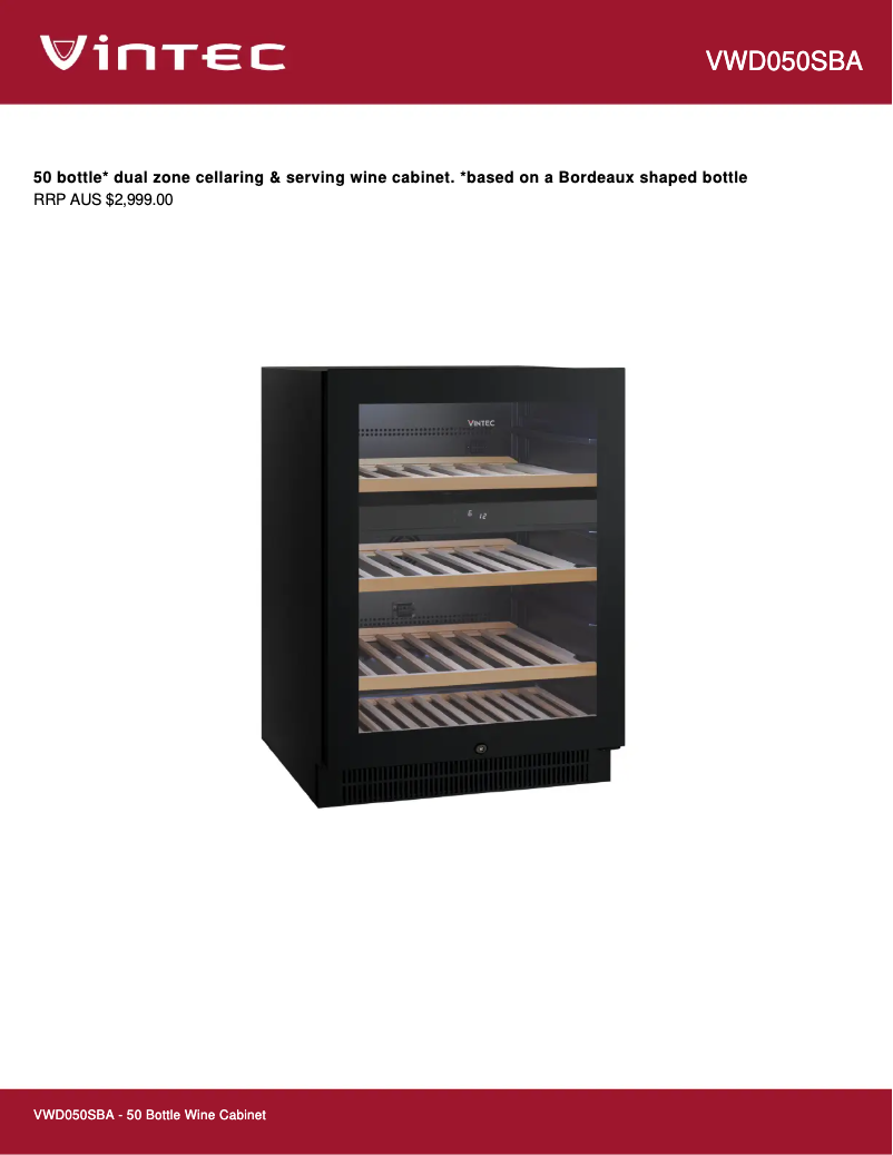 Page 1 de la notice Fiche technique Vintec VWD050SBA