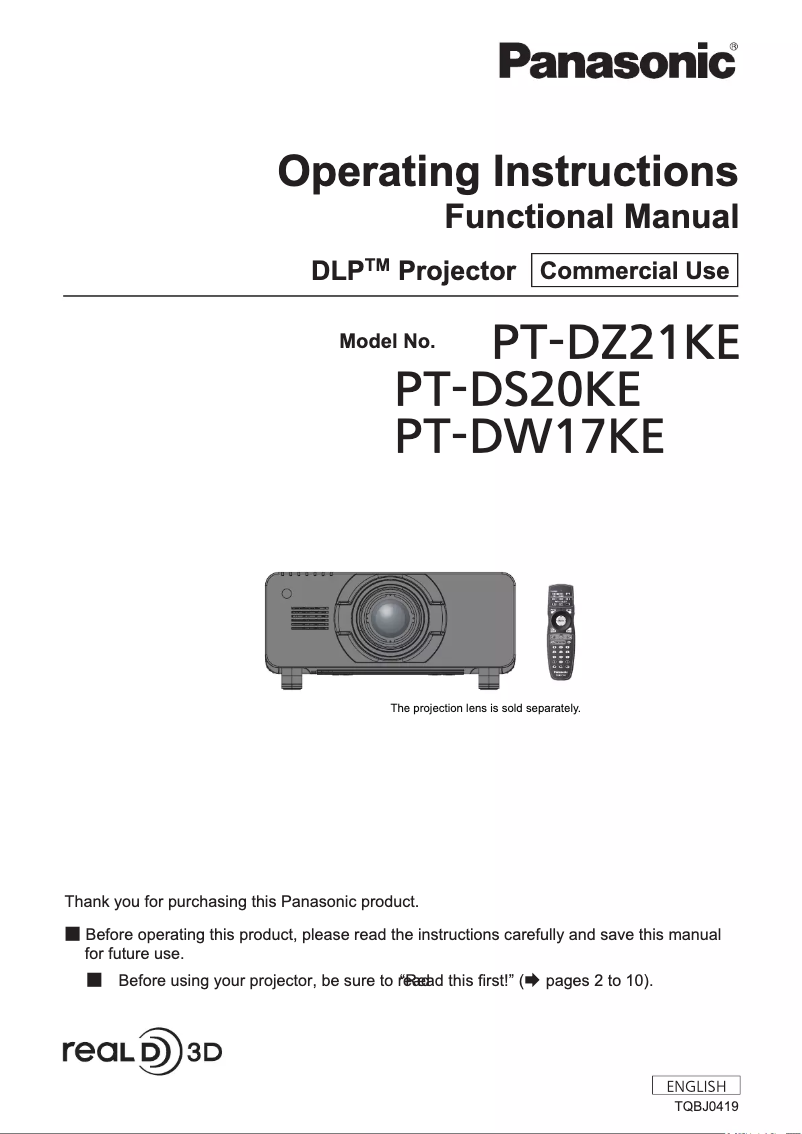 Page n°1 - Manuel utilisateur Panasonic PT-DS20KE