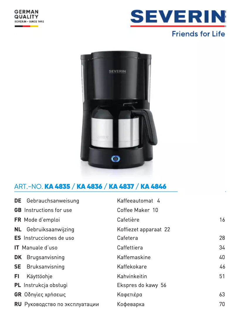 Page n°1 - Manuel utilisateur Severin KA 4846