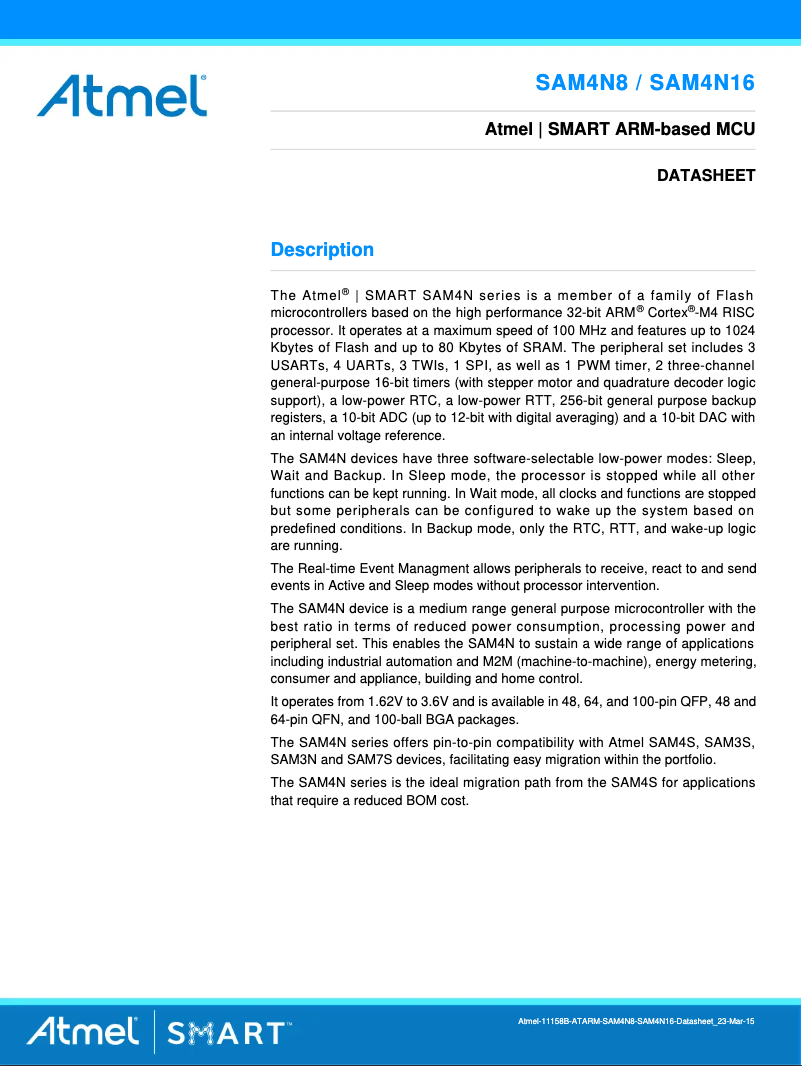 Page 1 de la notice Fiche technique Microchip ATSAM4N8A