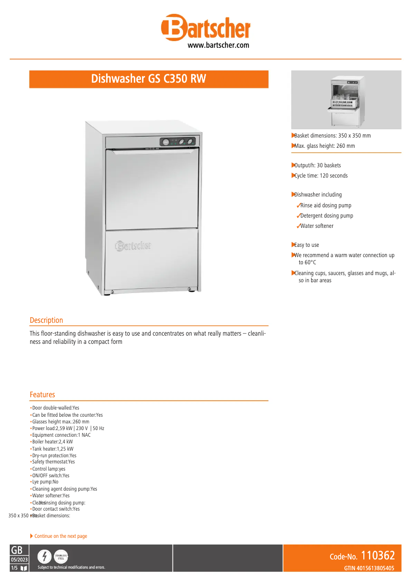 Image de la première page du manuel de l'appareil GS C350 RW