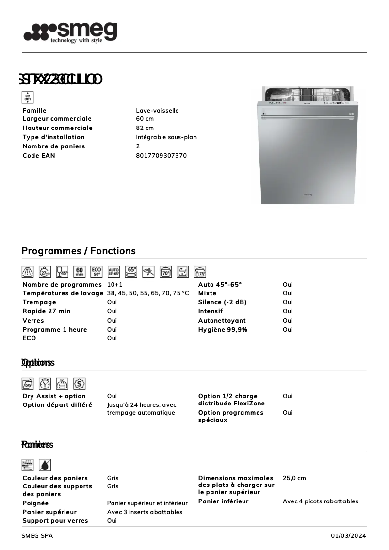 Page n°1 - Fiche technique Smeg STX23CLLO