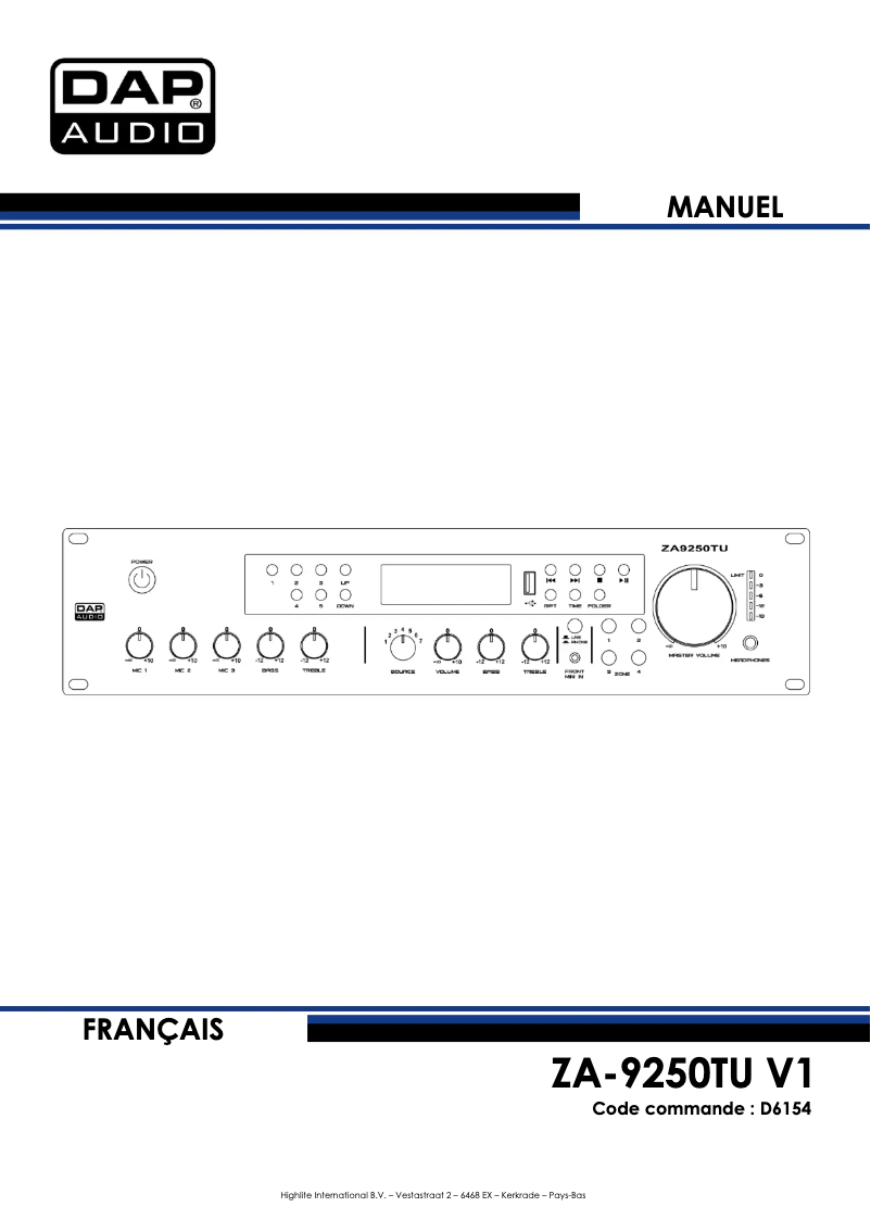 Image de la première page du manuel de l'appareil ZA-9250TU