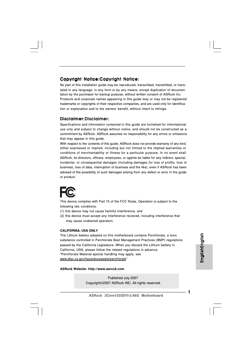 Page n°1 - Manuel utilisateur Asrock 2Core1333DVI-2.66G