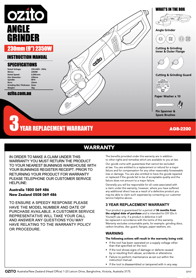 Página 1 del manual Manual de usuario Ozito AGB-2200