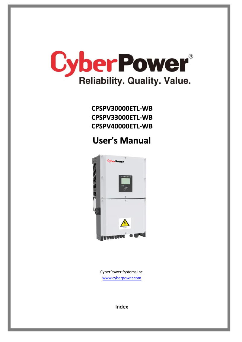 Page 1 de la notice Manuel utilisateur CyberPower CPSPV30000ETL-WB