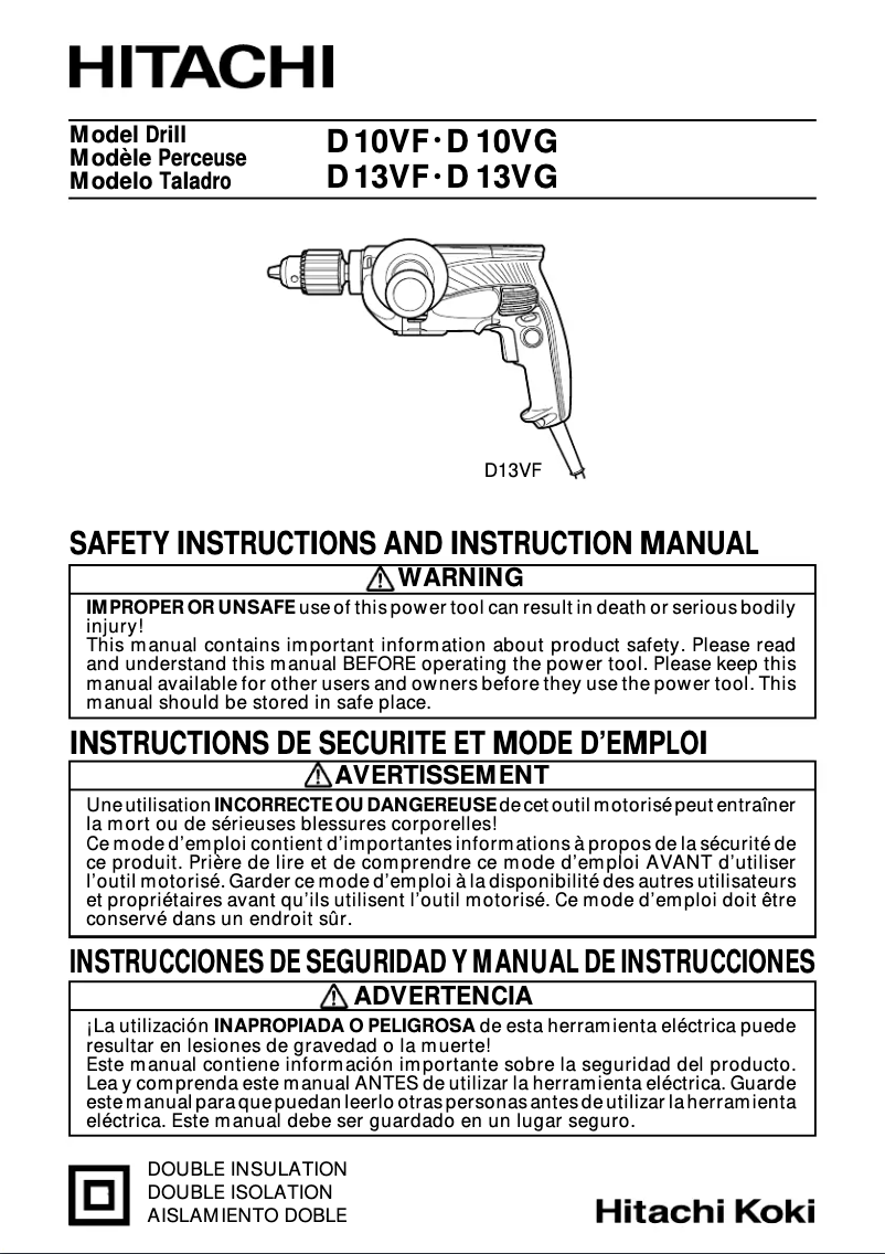 Page 1 de la notice Manuel utilisateur Hitachi D10VF