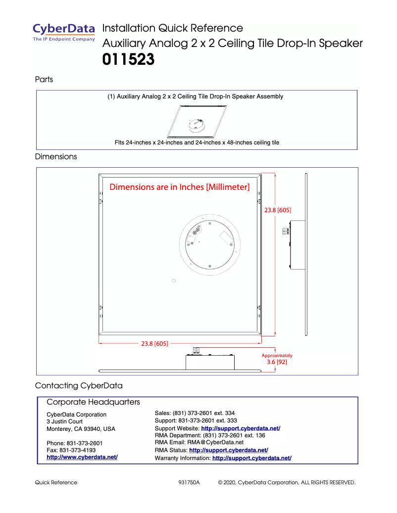 Page 1 de la notice Manuel utilisateur CyberData Systems 011523