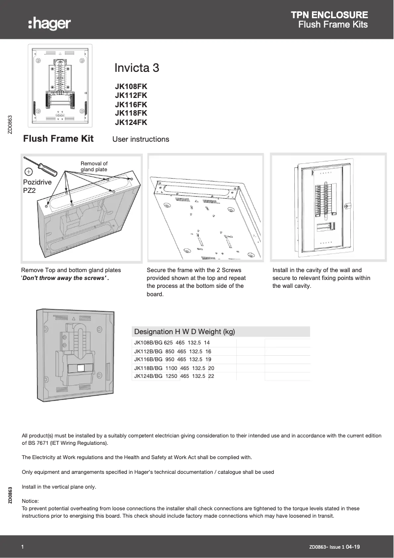 Page n°1 - Guide d'installation Hager JK112FK