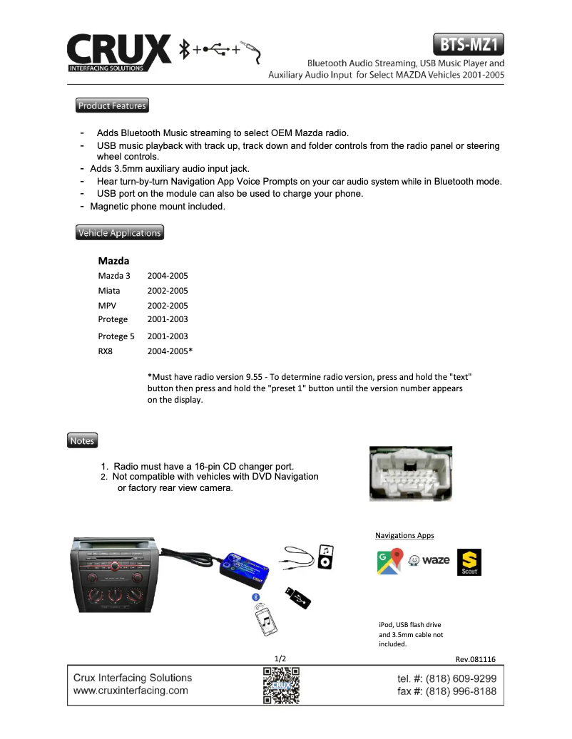Página 1 del manual Manual de usuario CRUX BTS-MZ1