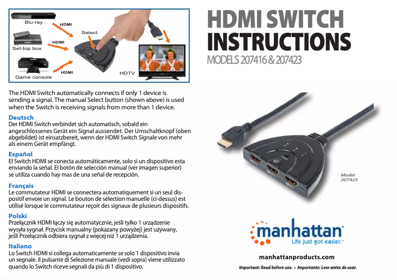 Page 1 de la notice Manuel utilisateur Manhattan 207416