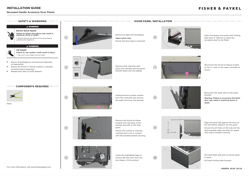 Page 1 de la notice Guide d'installation Fisher & Paykel ADDD24DTZB