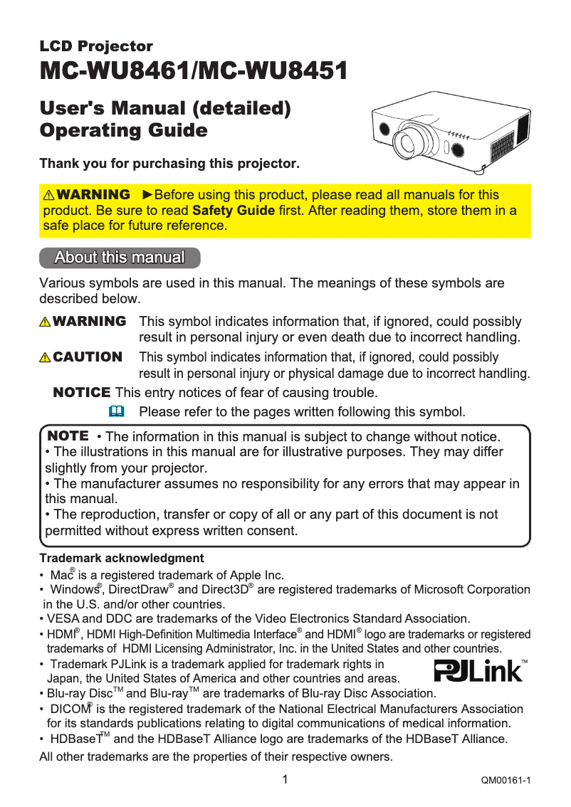 Page n°1 - Manuel utilisateur Hitachi MC-WU8461