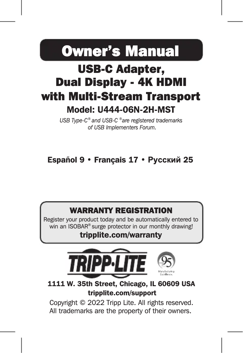 Página 1 del manual Manual de usuario Tripp Lite U444-06N-2H-MST