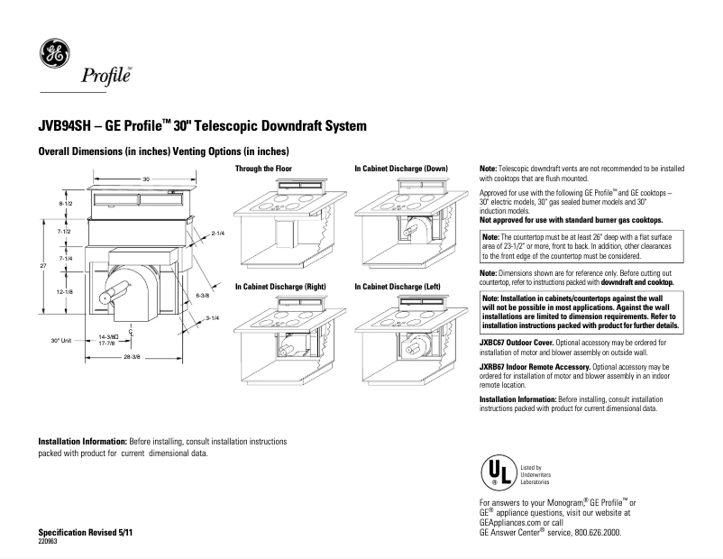 Imagen de la primera página del manual del dispositivo Profile JVB94SHSS