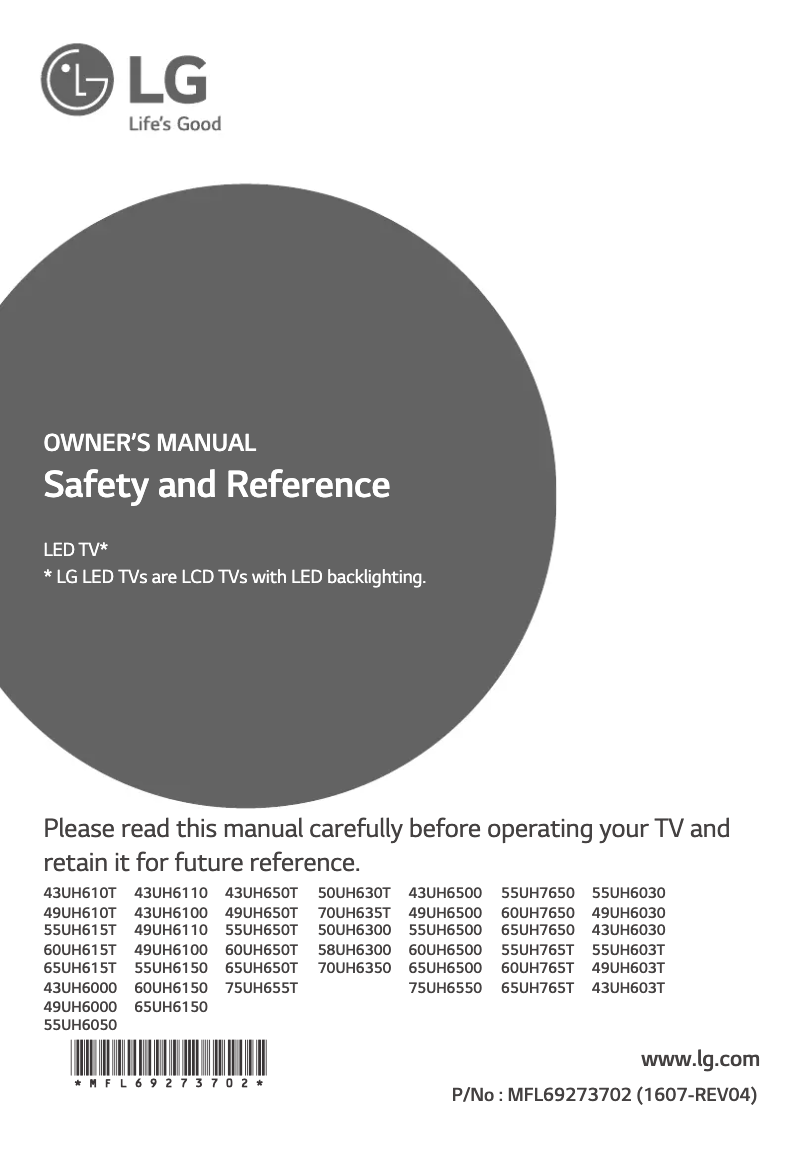 Image de la première page du manuel de l'appareil 55UH603T