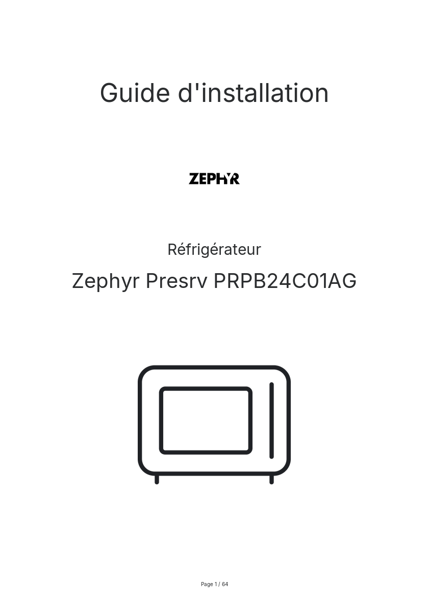 Page n°1 - Guide d'installation Zephyr Presrv PRPB24C01AG