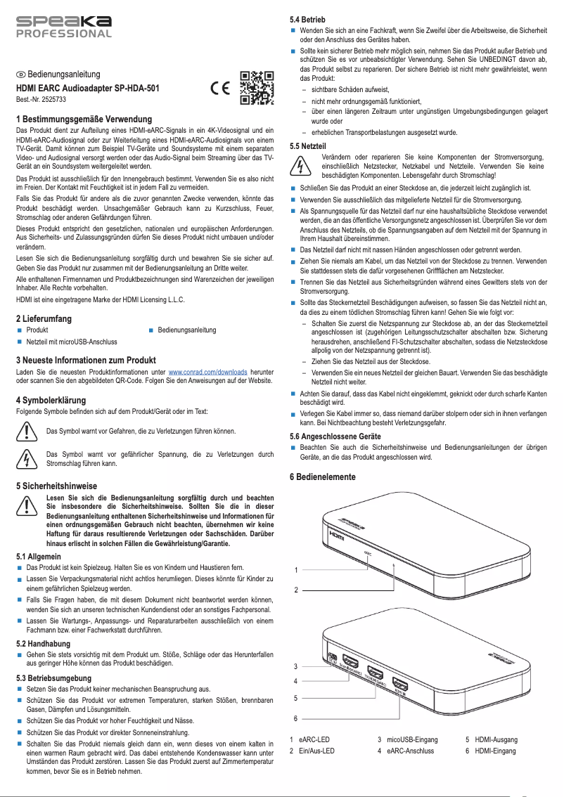 Page 1 de la notice Manuel utilisateur Speaka SP-HDA-501